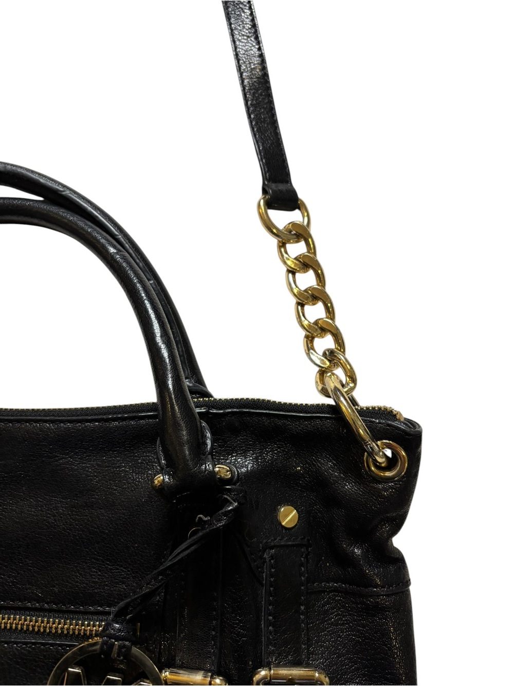 Michael Kors McGraw Black Leather Satchel with Gold Accents - Picture 8 of 12